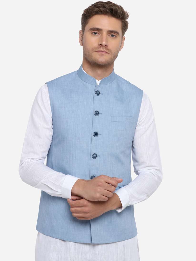 Buy JADE BLUE Men Blue Solid Corduroy Modi Jacket Nehru Jackets for Men 13326134 Myntra