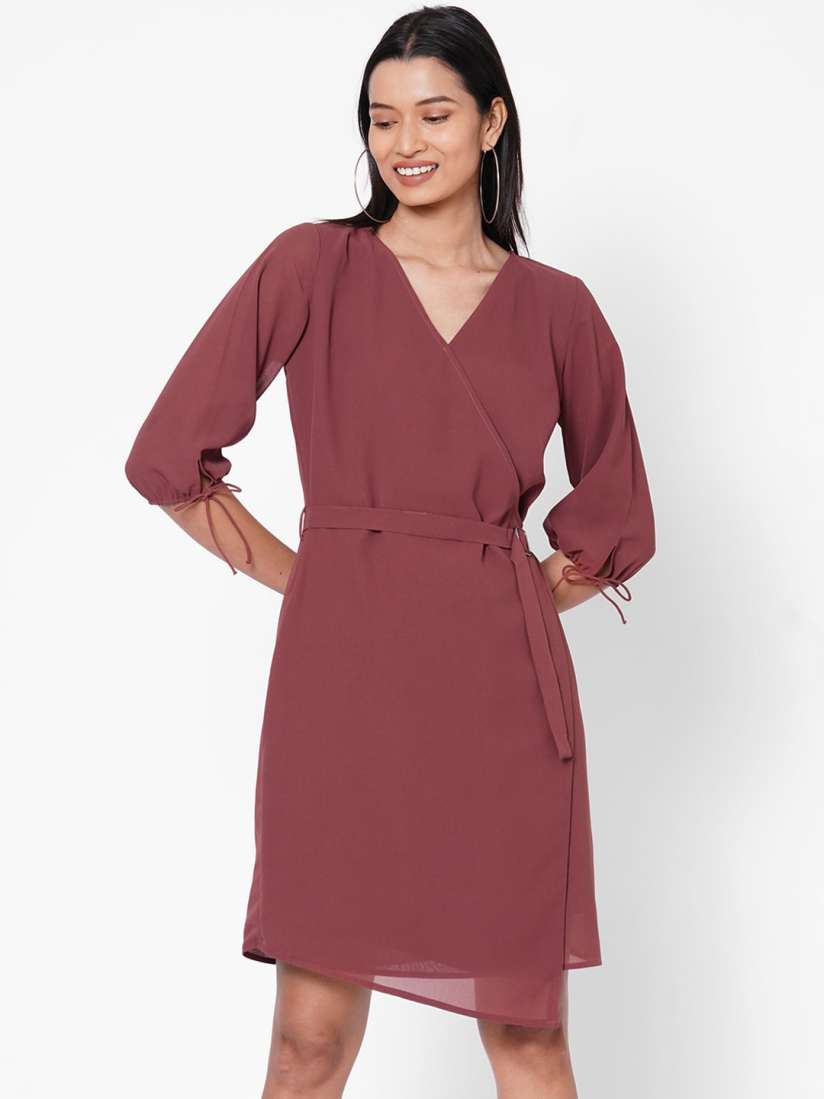 Buy MISH Women Mauve Solid Wrap Dress Dresses for Women 13326156 Myntra