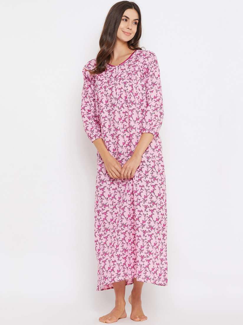 Buy Clovia Women Pink Printed Long Maternity Feeding Nighty Nightdress for Women 13333718 Myntra