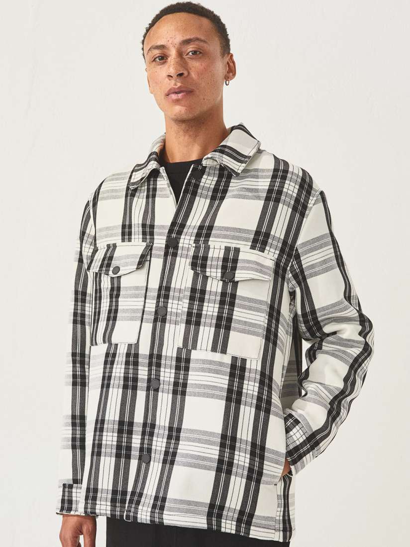 H&M Men Black & White Checked Shirt Jacket