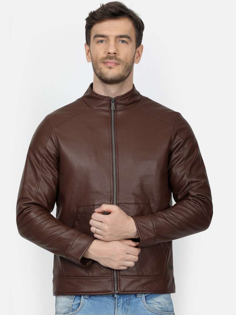 Buy Monte Carlo Men Brown Solid Biker Jacket Jackets for Men 13150058 Myntra