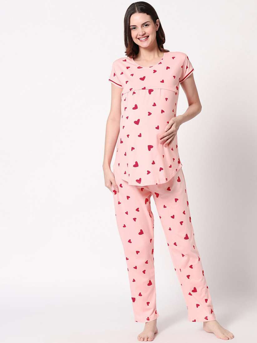 Buy Zeyo Women Pink Red Printed Maternity Feeding Night Suit Night suits for Women 13172578 Myntra