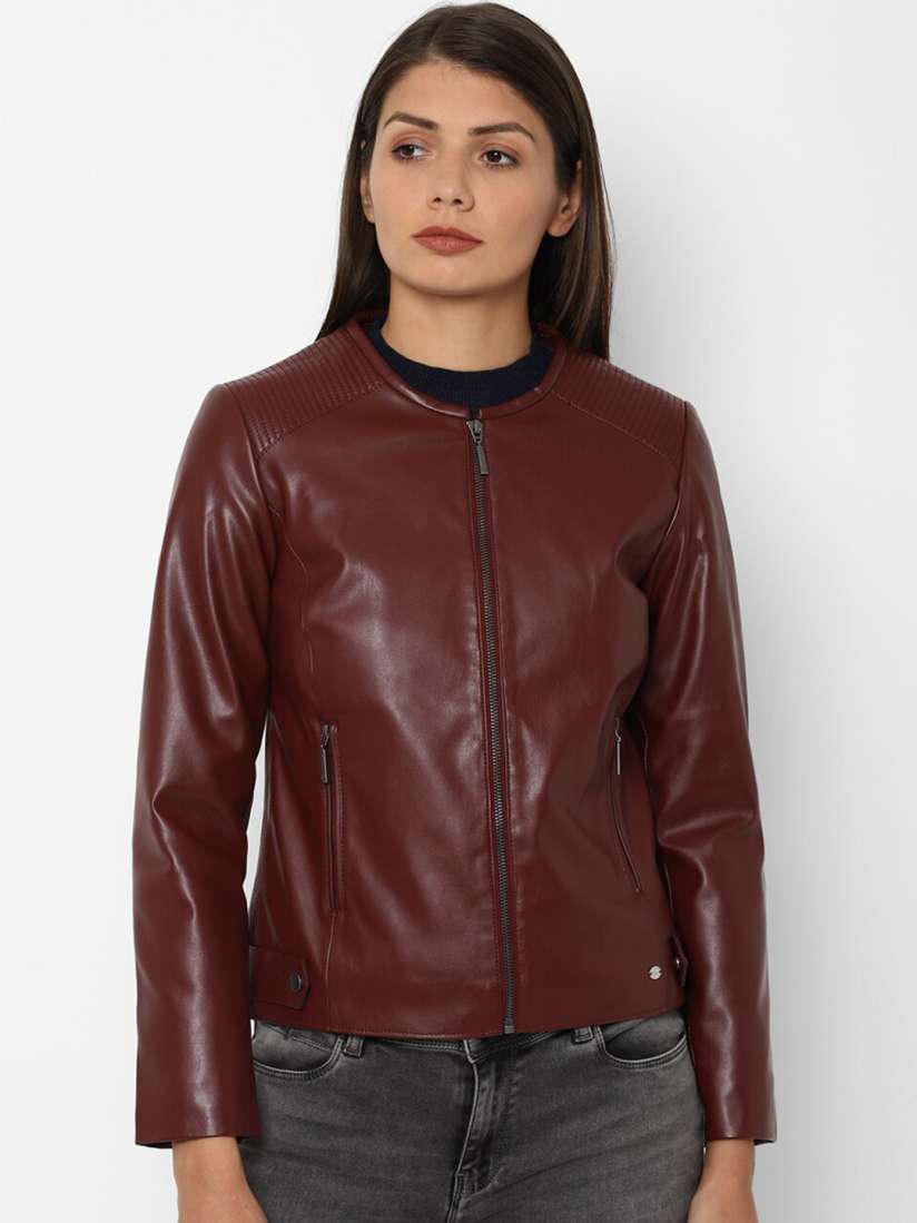 Buy Allen Solly Woman Women Maroon Solid Leather Jacket Jackets for Women 13163700 Myntra