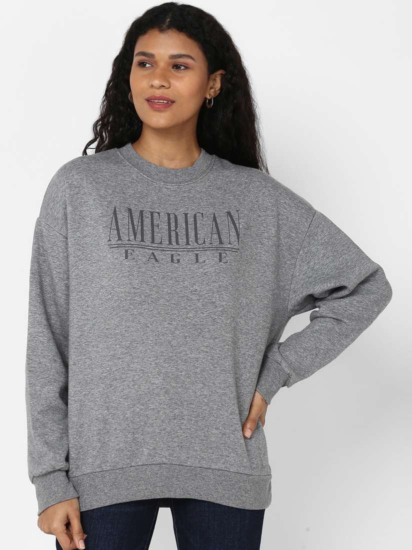 Gray Aerie Long Sweatshirt Aerie Women's Crewneck Long Sleeve