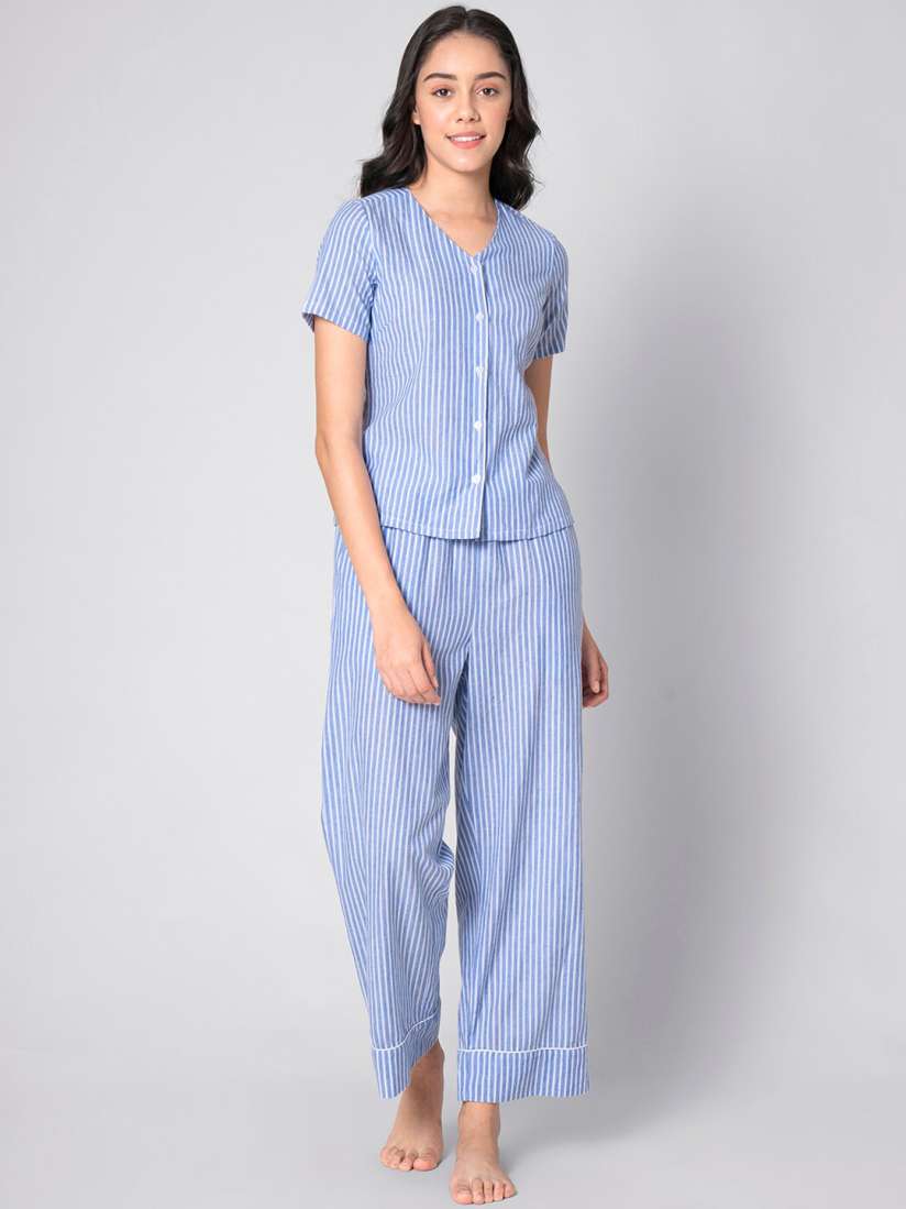 Buy FabAlley Women Blue White Striped Night Suit Night suits for Women 13195646 Myntra