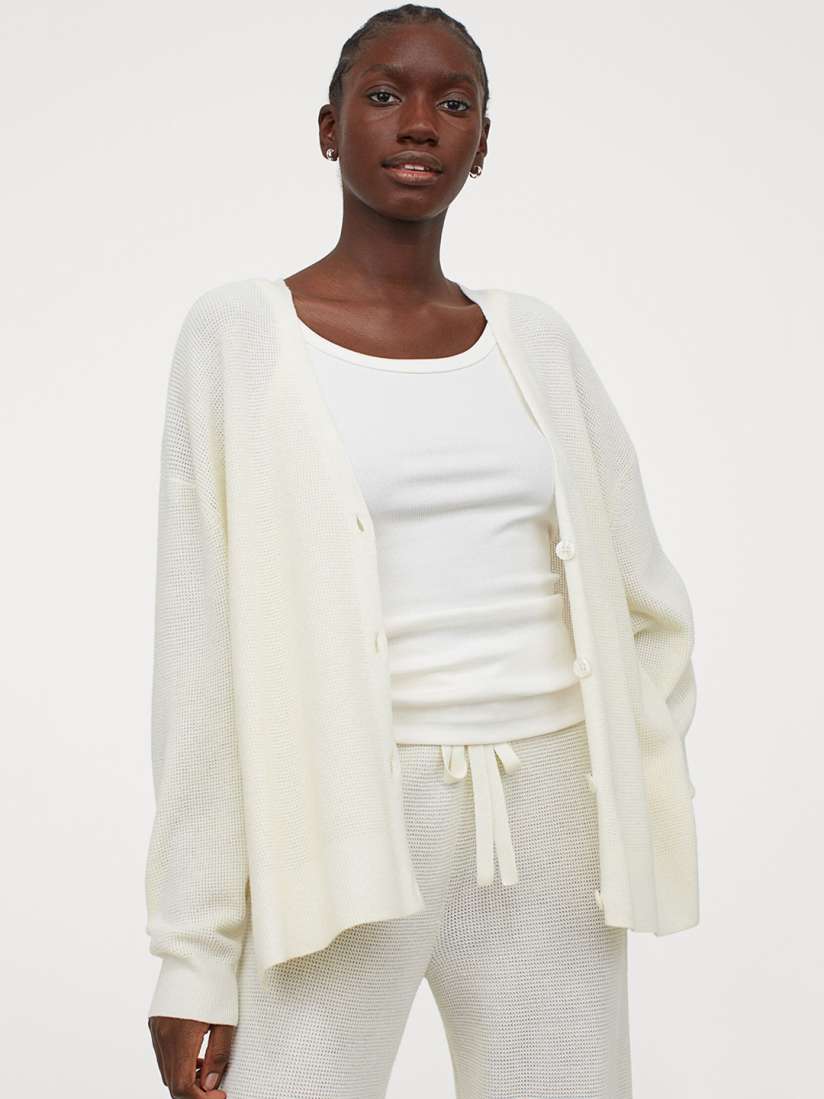 Waffle knit cardigan sweater clearance