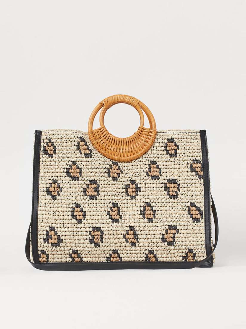 Buy H M Women Beige Black Self Design Paper Straw Shopper Handbags for Women 11494732 Myntra
