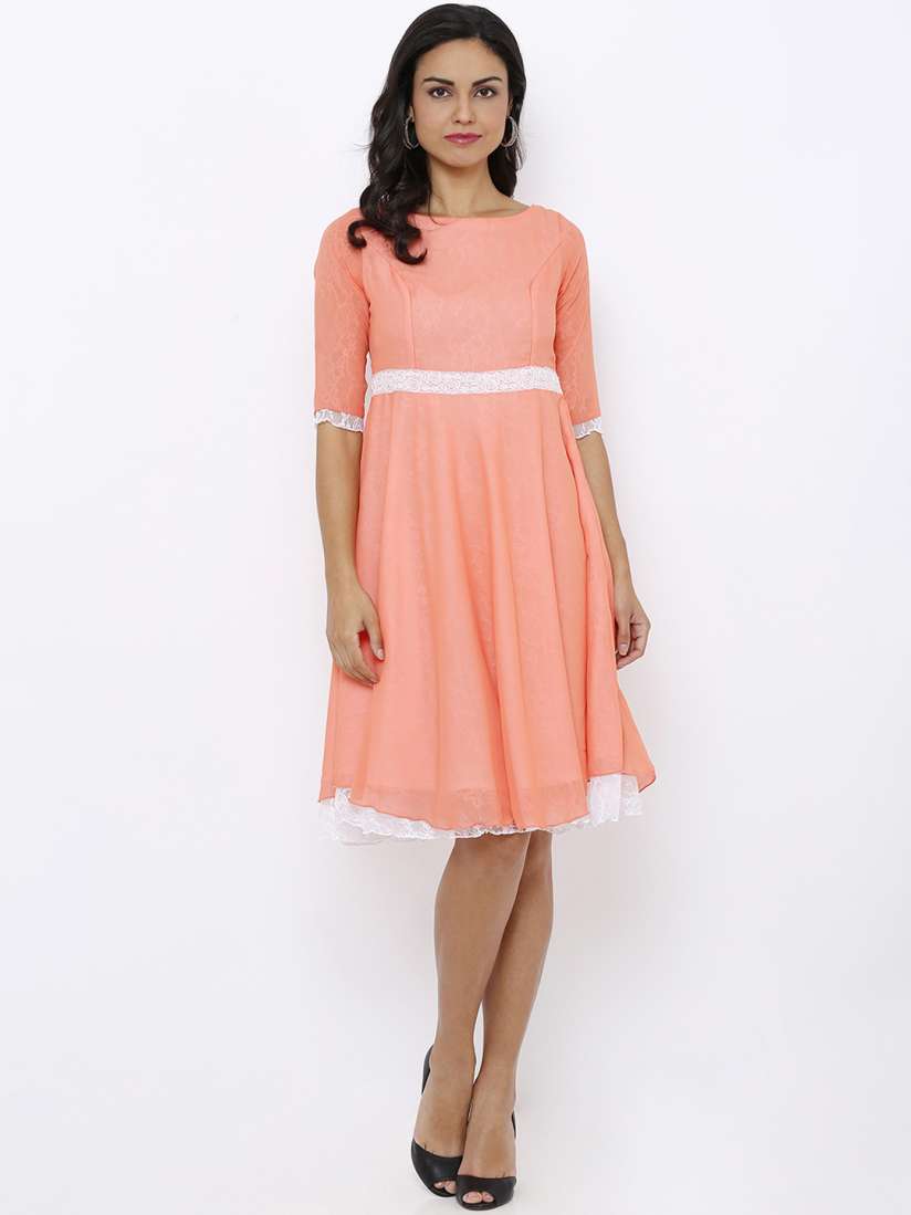 Buy Soie Women Peach Coloured Self Design Fit and Flare Dress Dresses for Women 11515646 Myntra