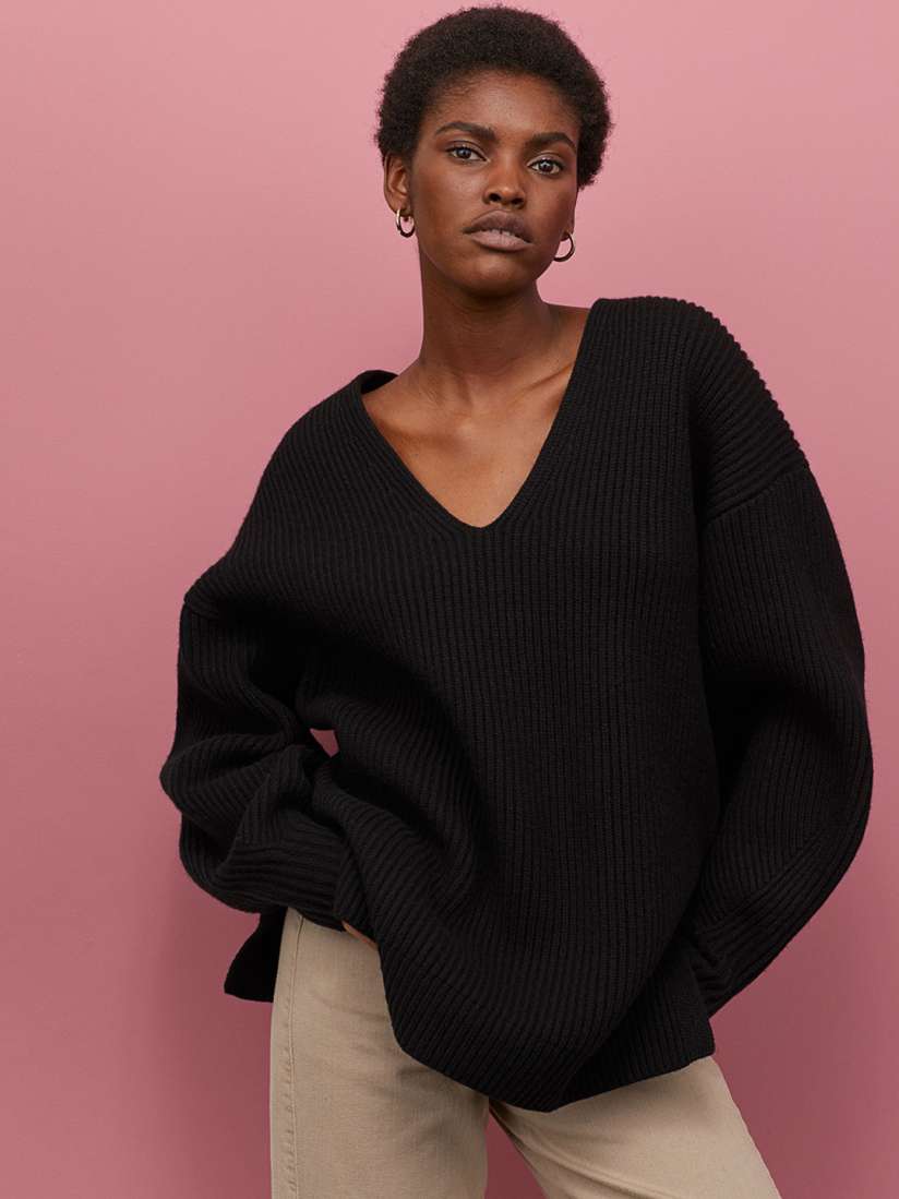 Buy H M Women Black V Neck Wool Blend Jumper Sweaters for Women 11519848 Myntra