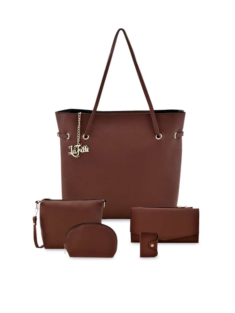Buy LaFille Set of 5 Brown Solid Handbags Handbags for Women 11525646 Myntra
