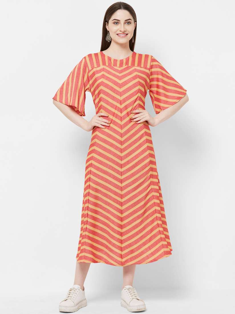 Buy M S FASHION Women Orange Printed Fit and Flare Dress Dresses for Women 11532470 Myntra