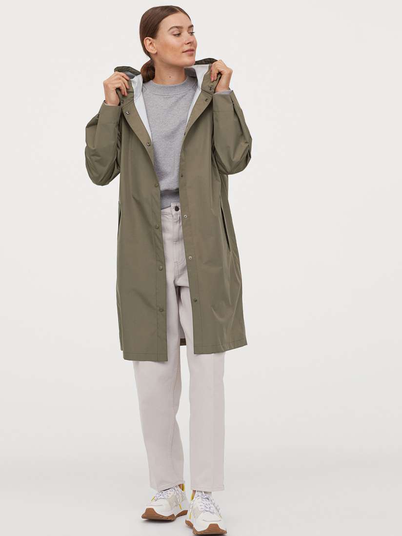 Buy H M Women Olive Green Solid Hooded Rain Coat Coats for Women 11556332 Myntra