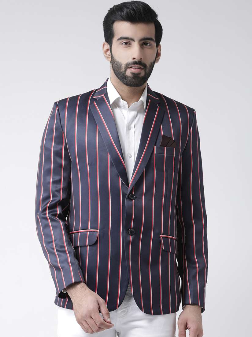 Red and white striped blazer mens top