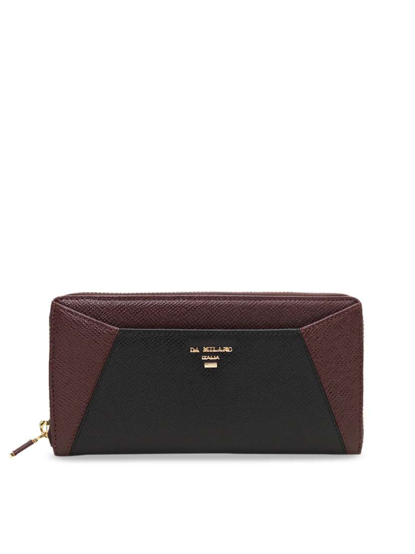 Buy Da Milano Women Black Burgundy Colourblocked Leather Zip Around Wallet Wallets for Women 11550242 Myntra