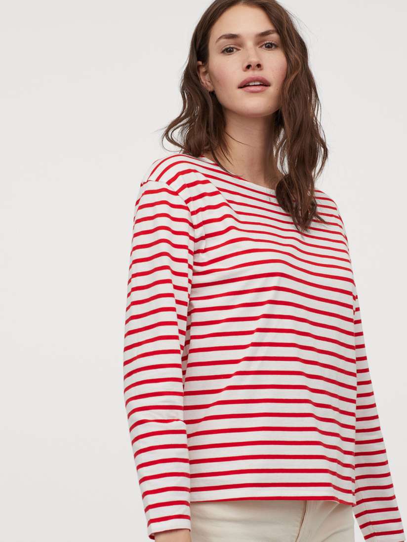 Buy H M Women Red White Striped Jersey Top Tops for Women 11555674 Myntra