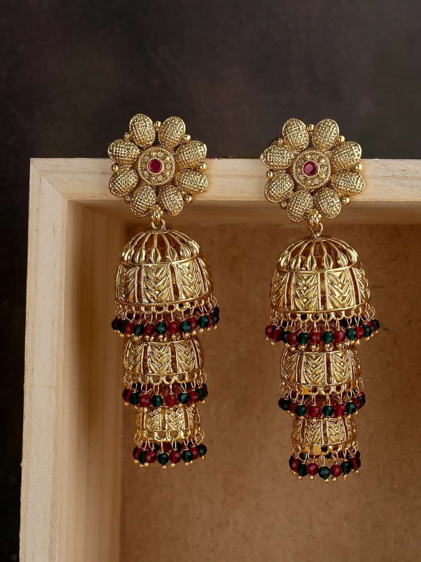 Buy Voylla Gold Plated Handcrafted Dome Shaped Jhumkas Earrings for Women 11622610 Myntra