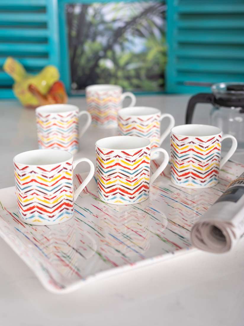 Buy GOODHOMES Set of 6 White Red Printed Tea Coffee Mugs with Co ordinating Melamine Tray Cups and Mugs for Unisex 11614262 Myntra