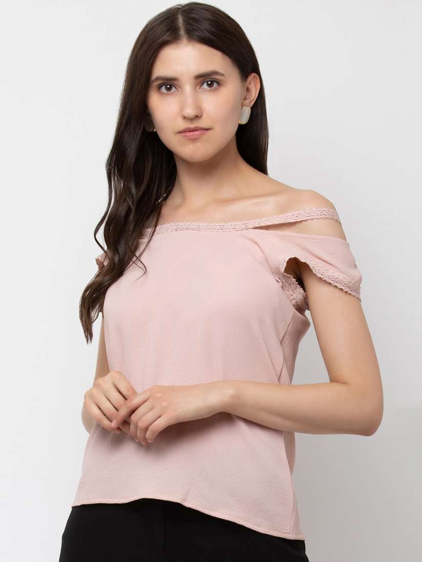 Buy DODO MOA Women Peach Coloured Self Design Bardot Top Tops for Women 11464932 Myntra