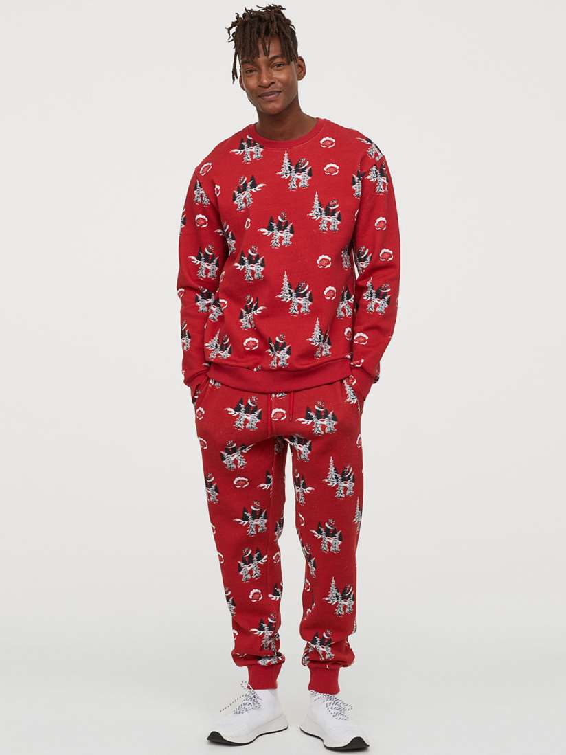 Buy H M Men Red Off White Patterned Joggers Trousers for Men 11470816 Myntra