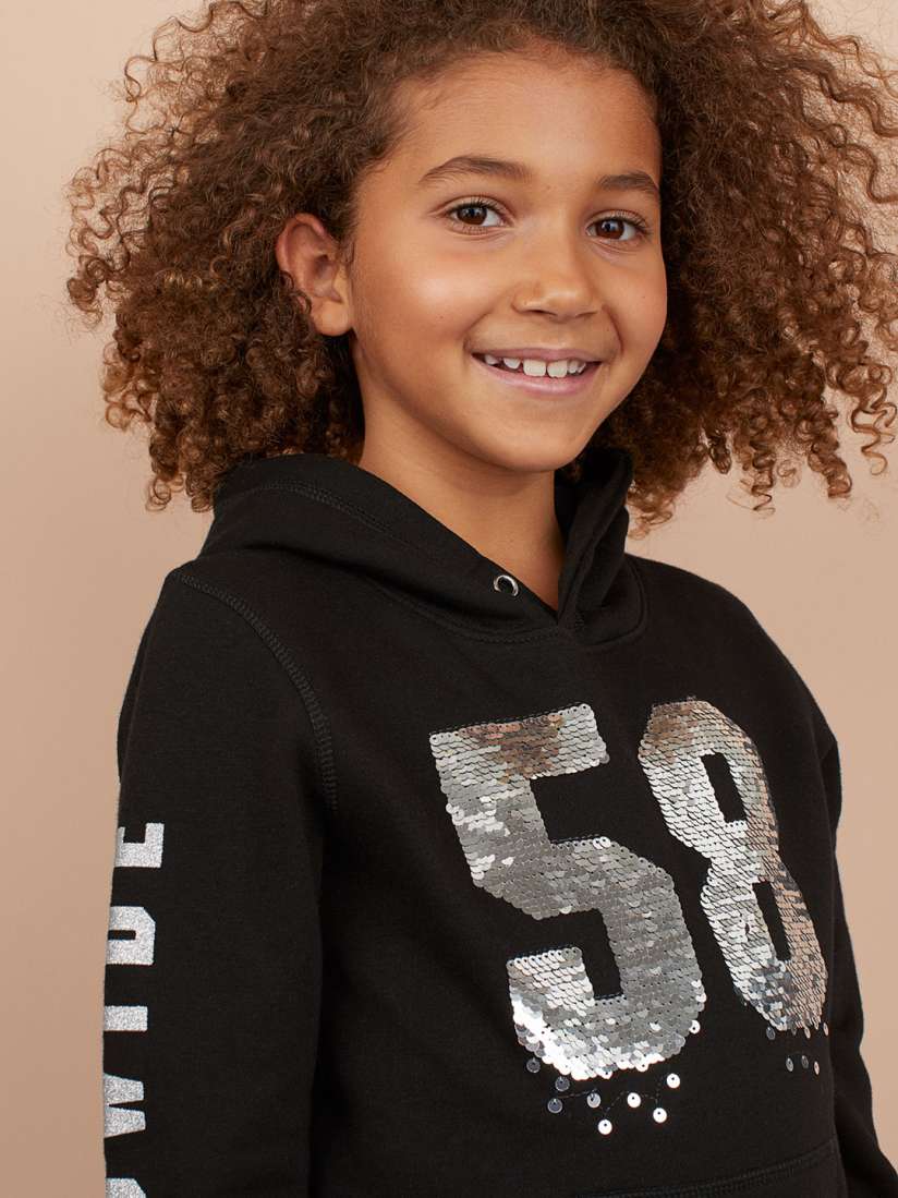 Buy H M Girls Black Hooded Top With a Motif Sweatshirts for Girls 11470332 Myntra