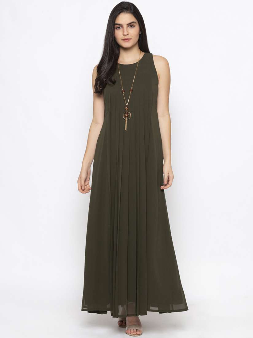 Buy Iti Women Olive Green Solid Maxi Dress Dresses for Women 11621580 Myntra