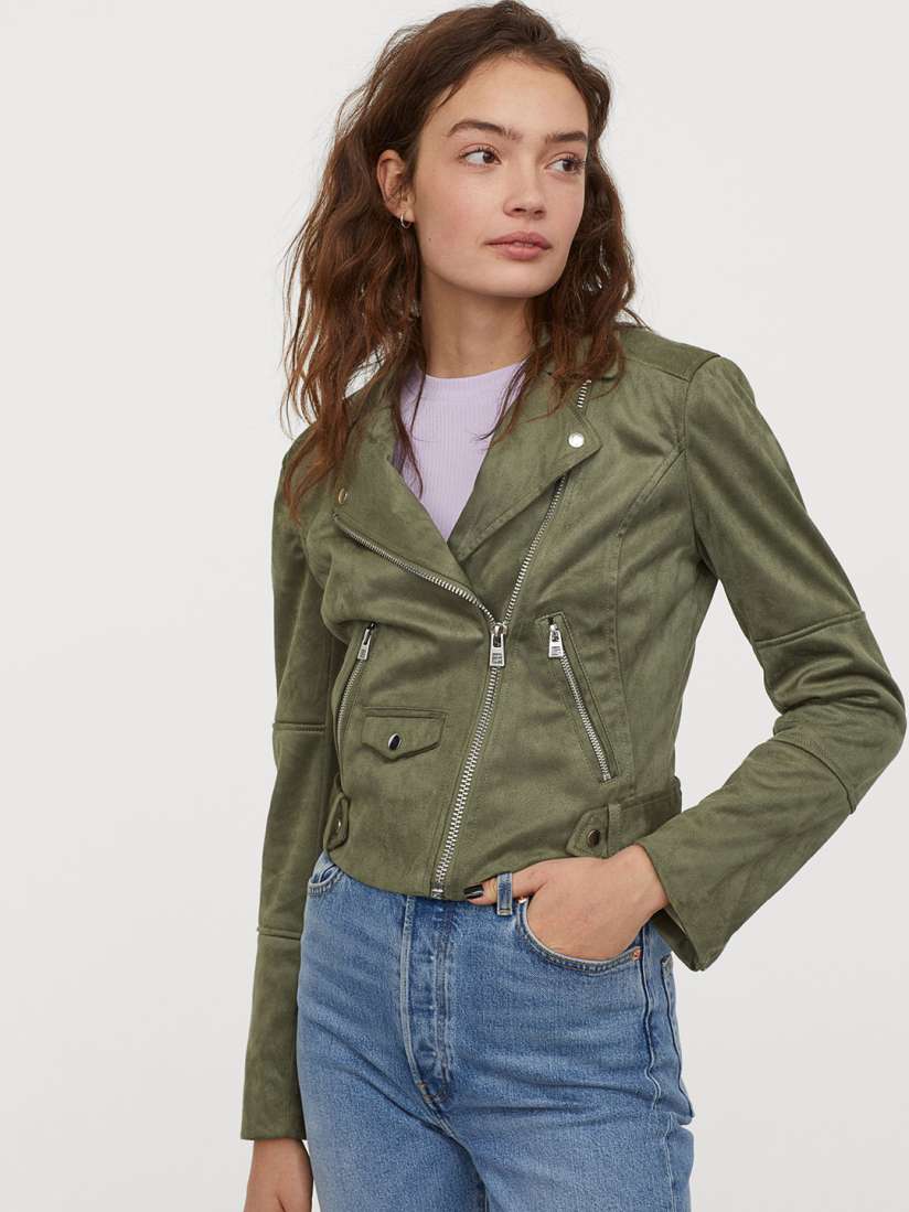 Suede biker jacket green outlet