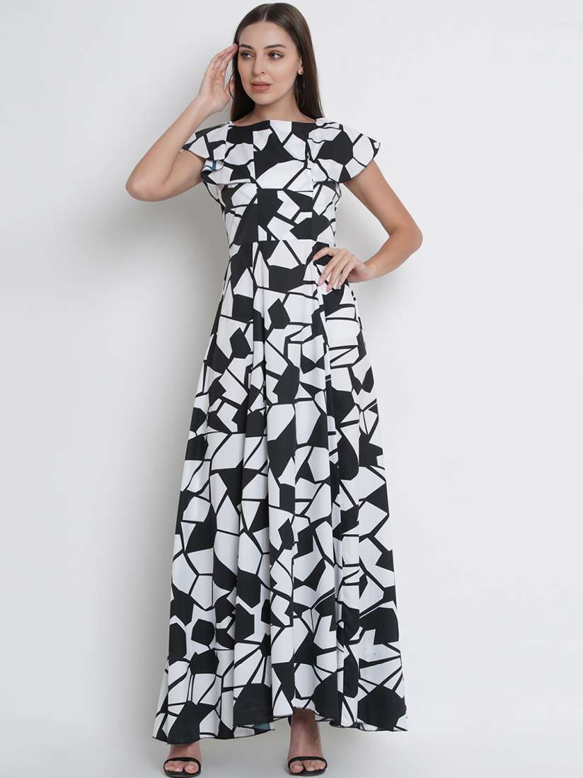 Buy Lady Stark Women White Black Printed Maxi Dress Dresses for Women 11729726 Myntra