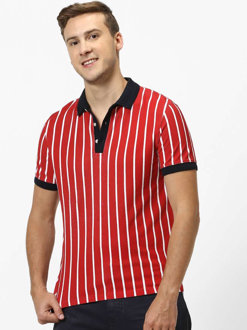 Buy Celio Men Red White Striped Polo Collar T shirt Tshirts for Men 11627572 Myntra