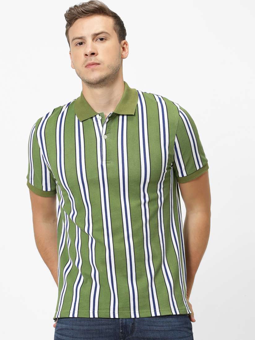 Buy Celio Men Olive Green Striped Polo Collar T shirt Tshirts for Men 11627544 Myntra
