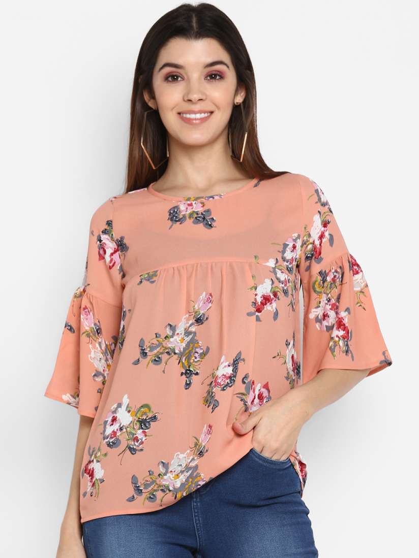 Buy MIAMINX Women Peach Coloured White Printed A Line Top Tops for Women 11659912 Myntra