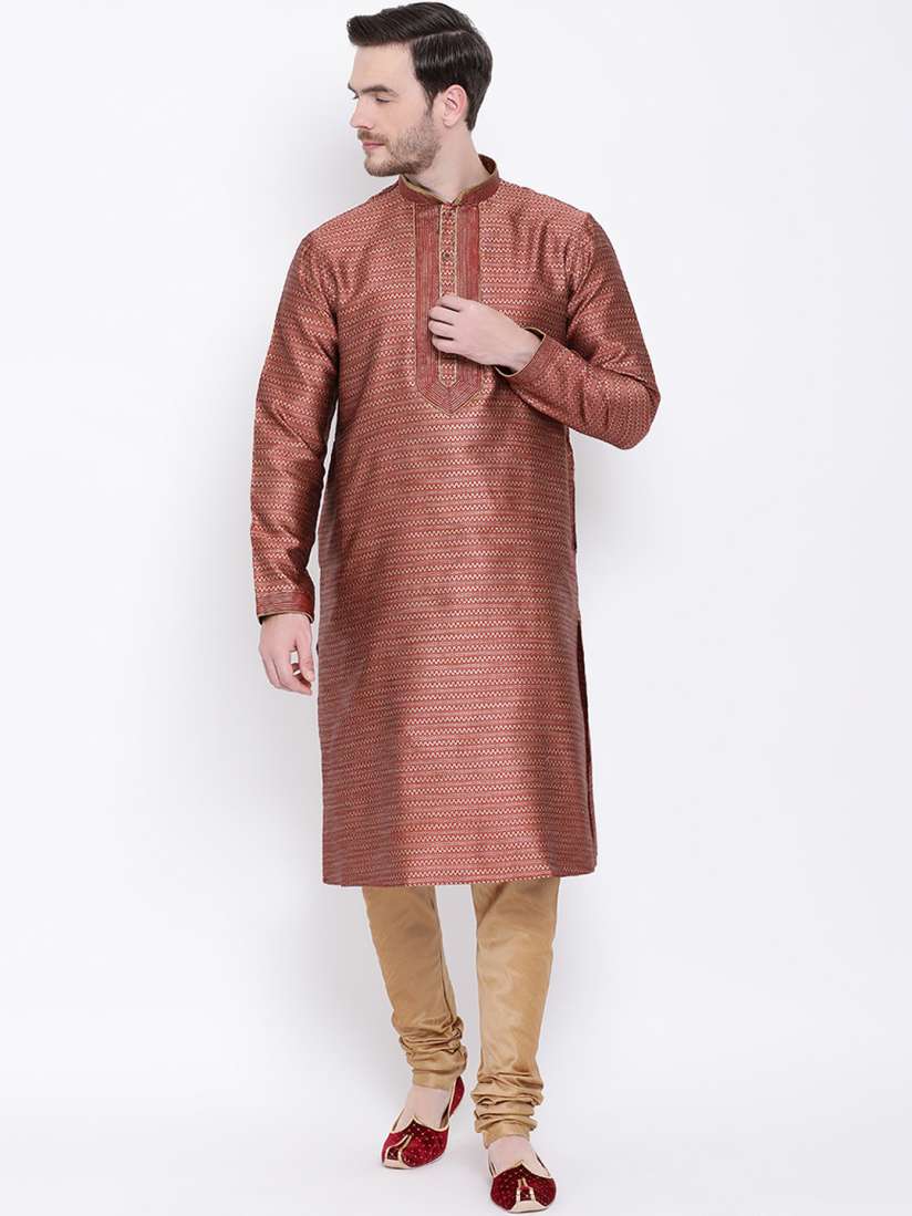 Buy Lakshya by Manish Men Maroon Beige Woven Design Kurta with Churidar Kurta Sets for Men 11979074 Myntra