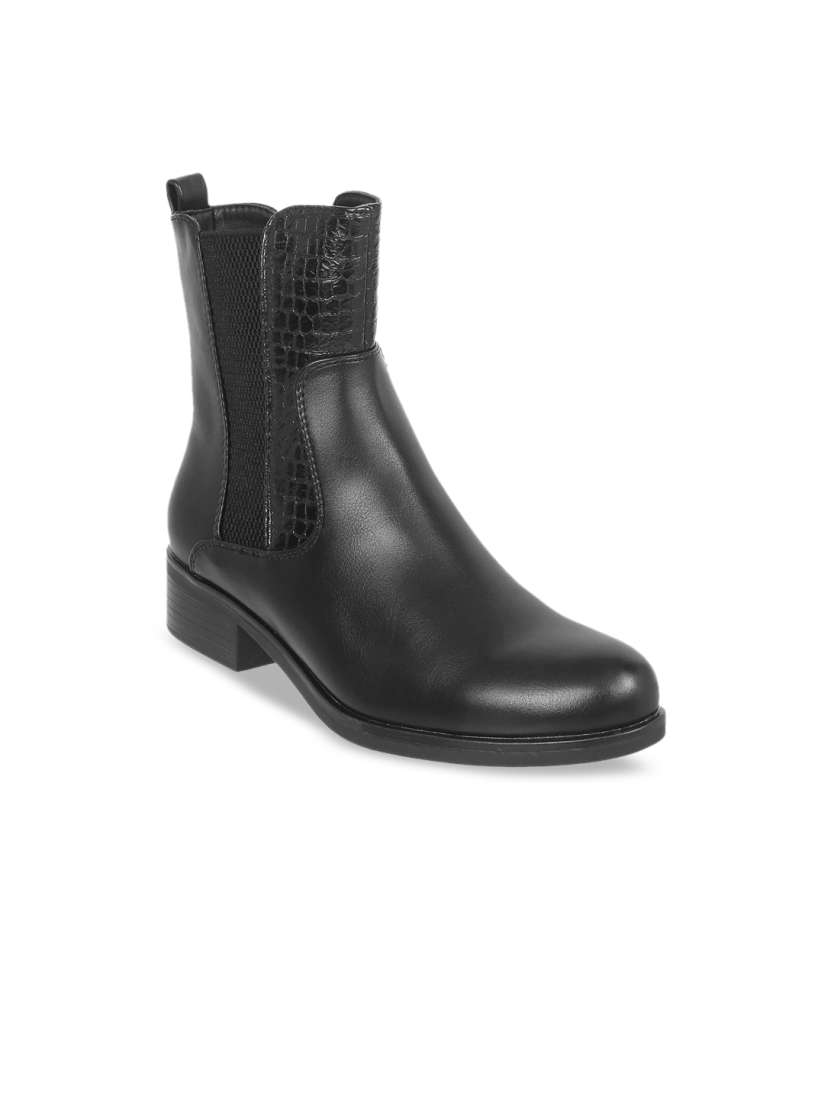 Buy Metro Women Black Solid Heeled Boots Boots for Women 12007612 Myntra