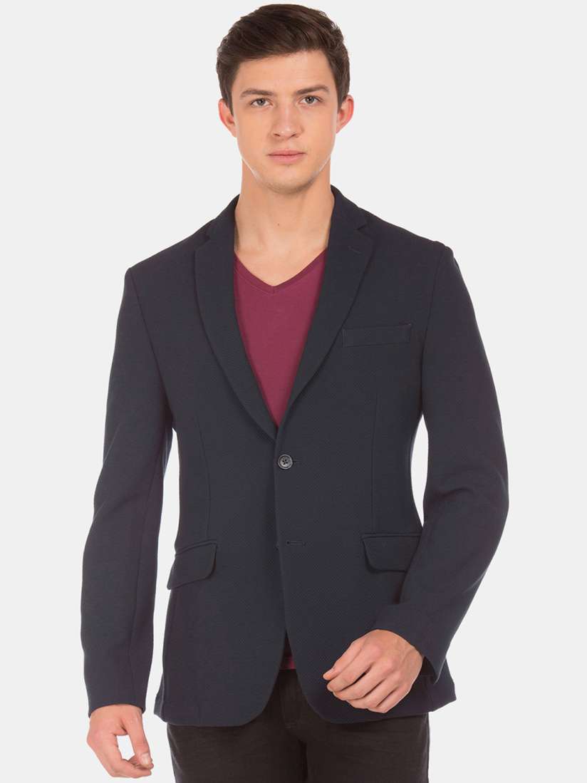 Buy Flying Machine Men Navy Blue Self Design Denim Single Breasted Casual Blazer Blazers for Men 11973578 Myntra