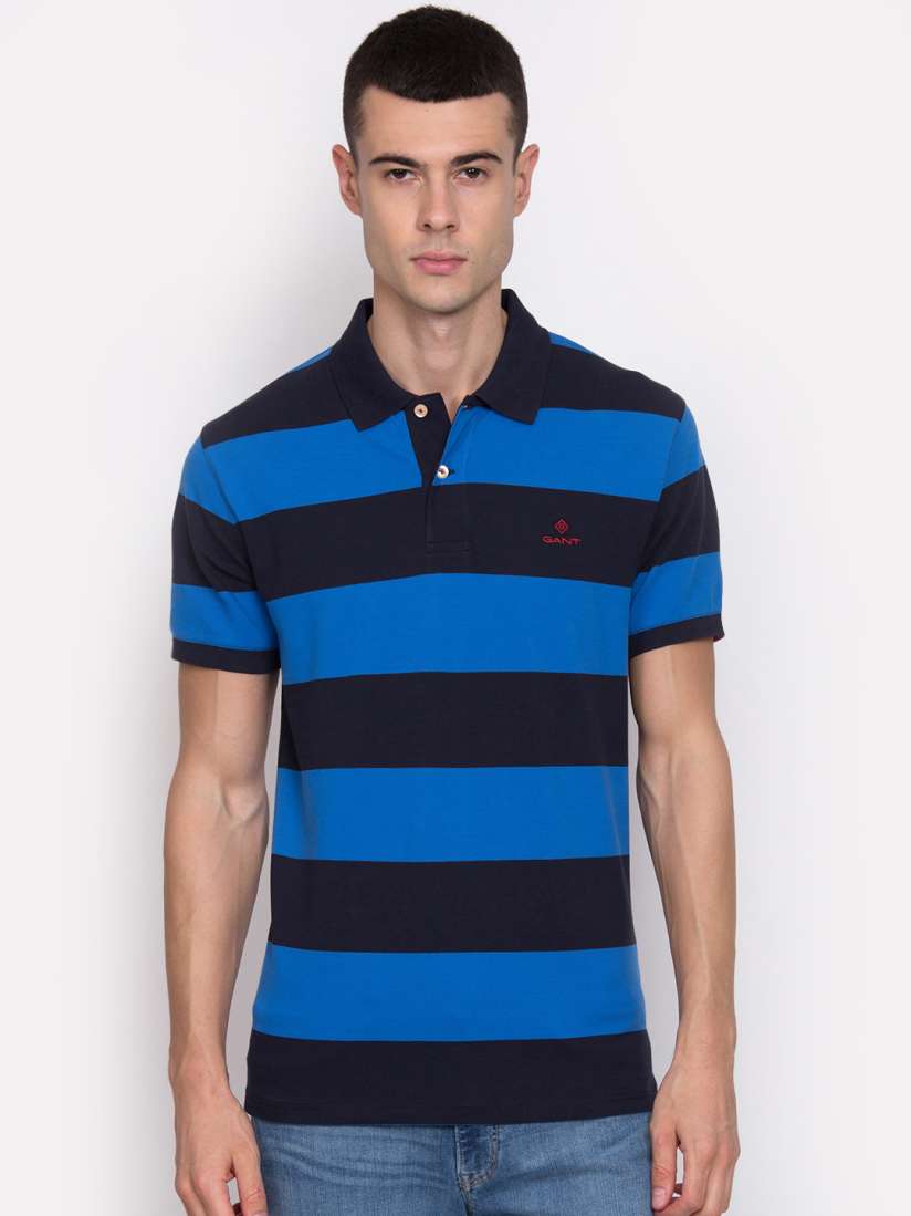 Buy GANT Men Blue Black Striped Polo Collar T shirt Tshirts for Men 12012354 Myntra