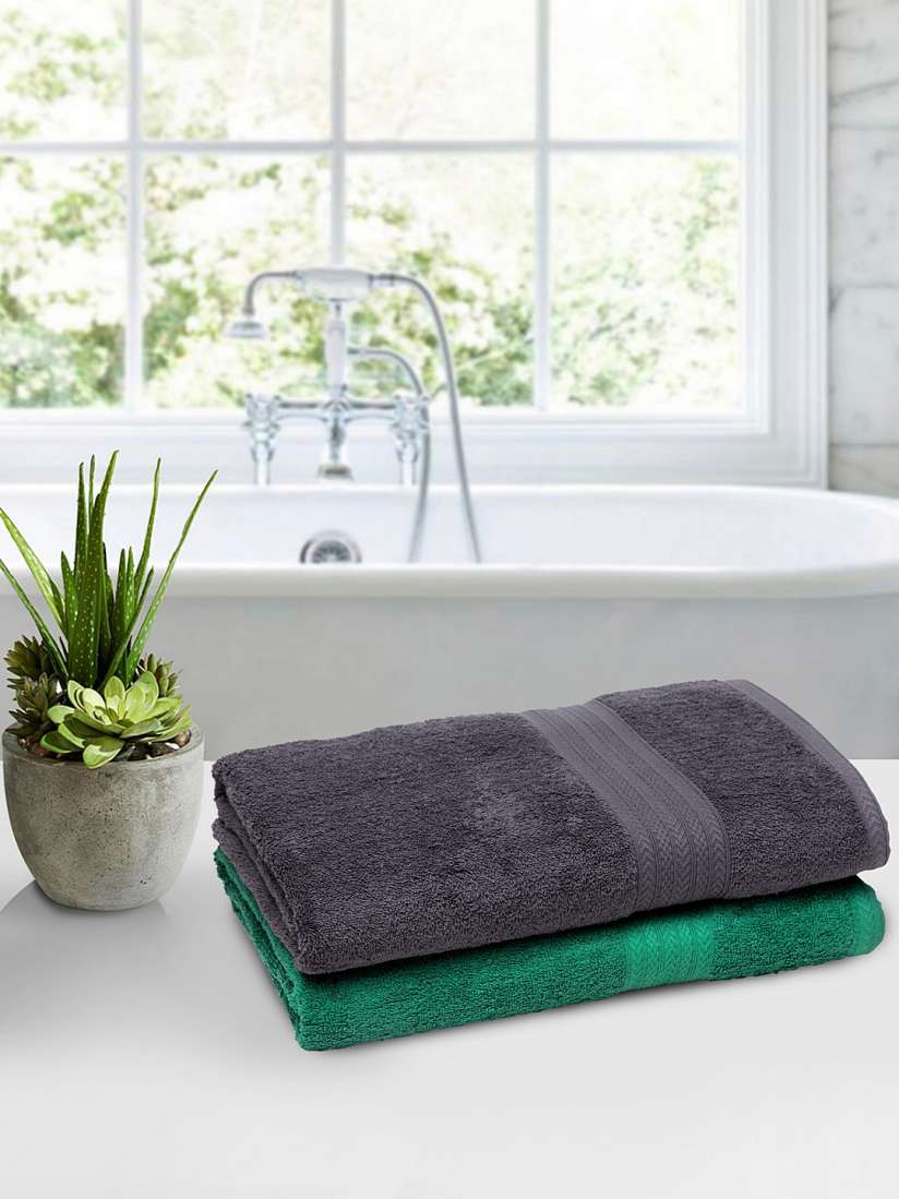 Buy BOMBAY DYEING Unisex Set Of 2 Green Black Solid Tulip 450 GSM Bath Towels Towel Set for Unisex 12012576 Myntra