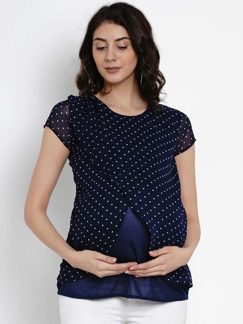 Buy Mine4Nine Women Navy Blue White Printed Maternity Top Tops for Women 12014586 Myntra