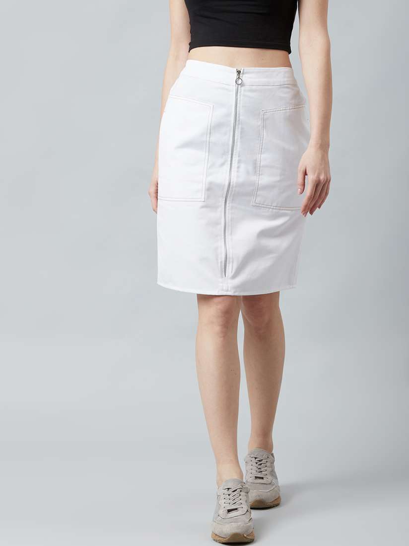 Buy Athena Women White Solid Denim Straight Knee Length Skirt Skirts for Women 12086092 Myntra