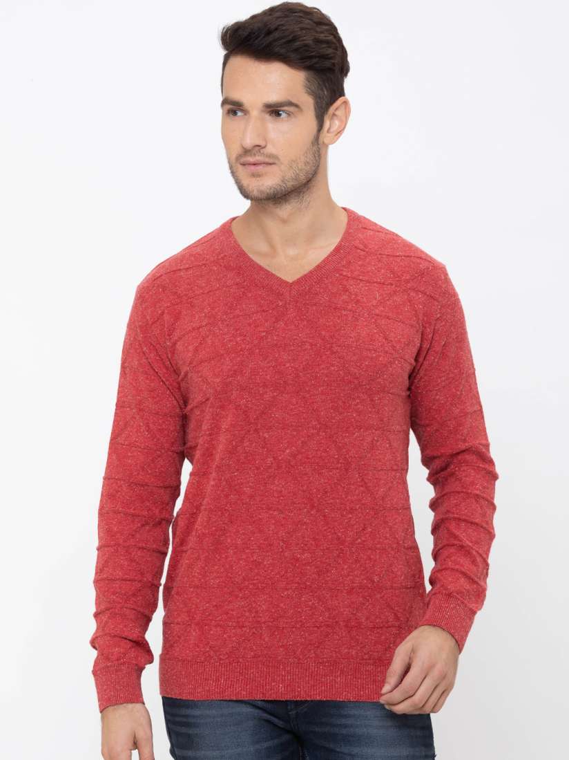 Buy Globus Men Coral Red Checked Pullover Sweater Sweaters for Men 12099386 Myntra