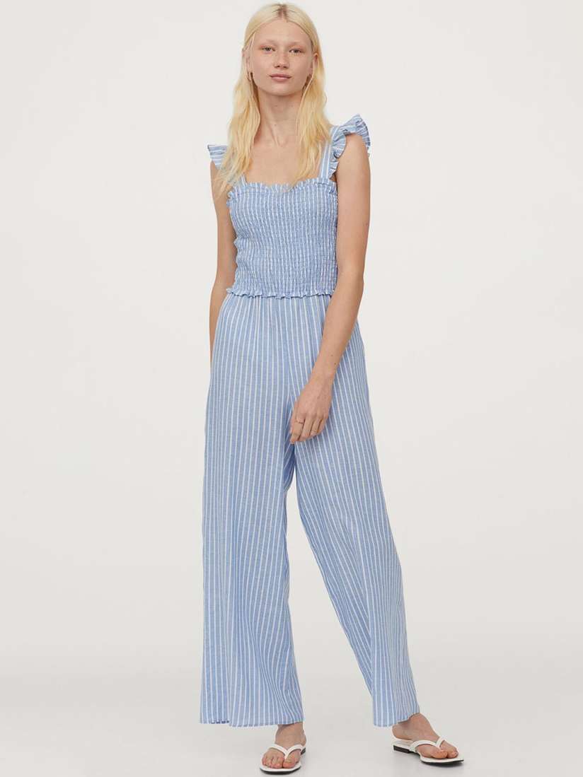 Buy H M Women Blue White Striped Smocked Jumpsuit Jumpsuit for Women 12119526 Myntra