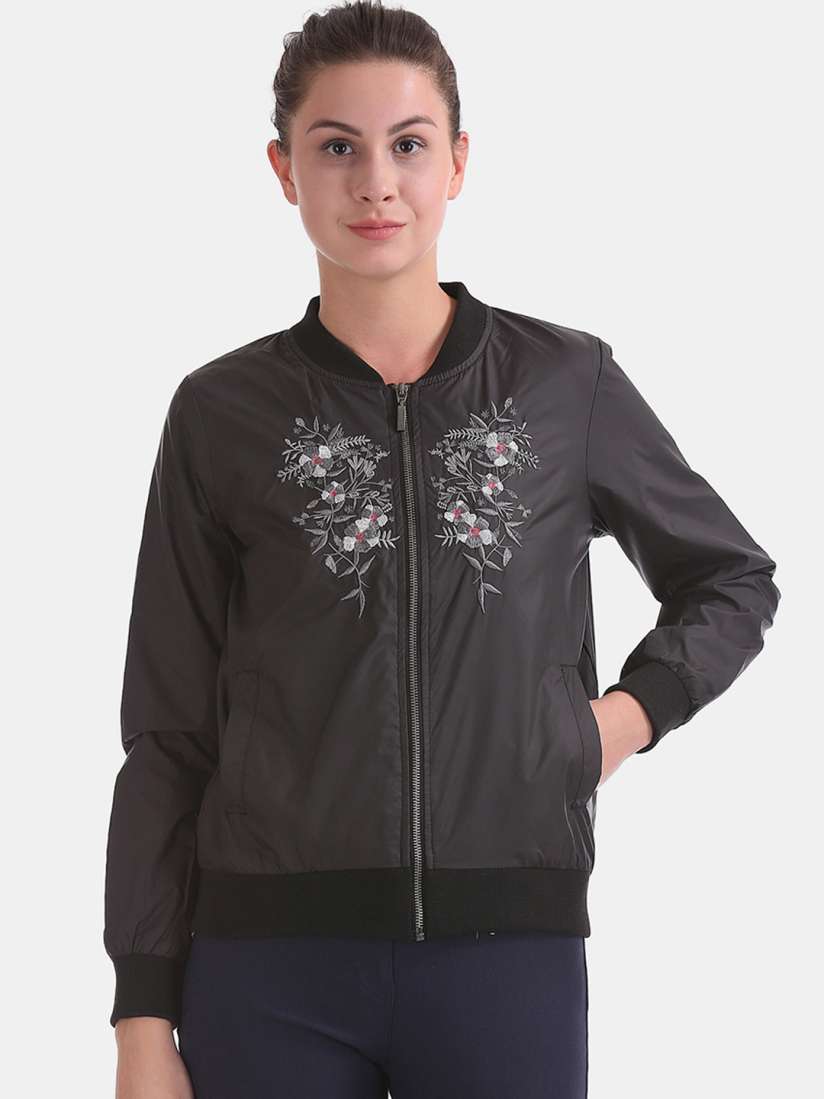 Buy ELLE Women Black Grey Embroidered Bomber Jacket Jackets for Women 12147446 Myntra