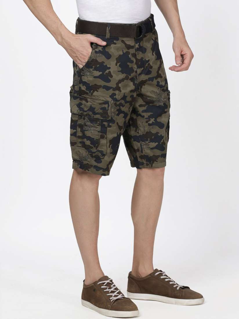 Buy t base Men Olive Green Camouflage Printed Regular Fit Cargo Shorts Shorts for Men 12152378 Myntra