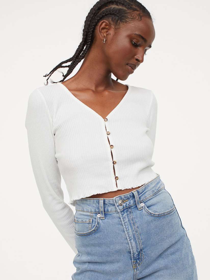 White jersey cardigan womens top