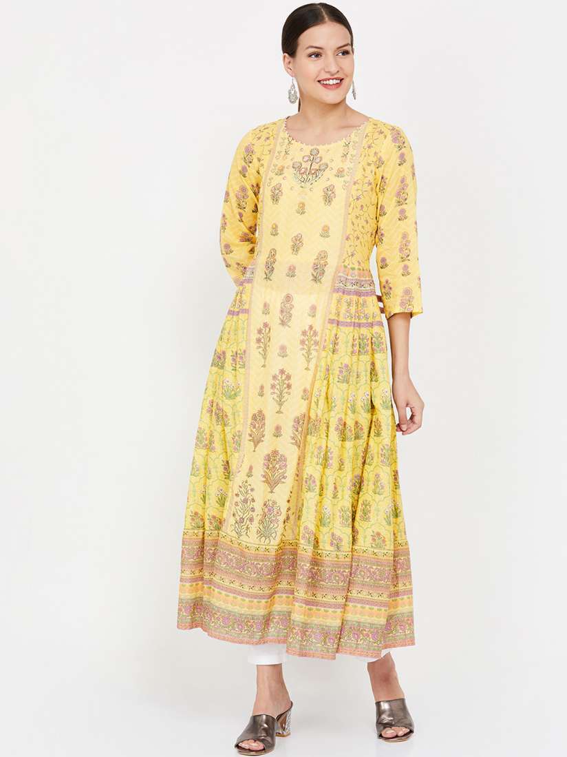 Buy Melange by Lifestyle Women Yellow Floral Print Anarkali Kurta Kurtas for Women 12026102 Myntra