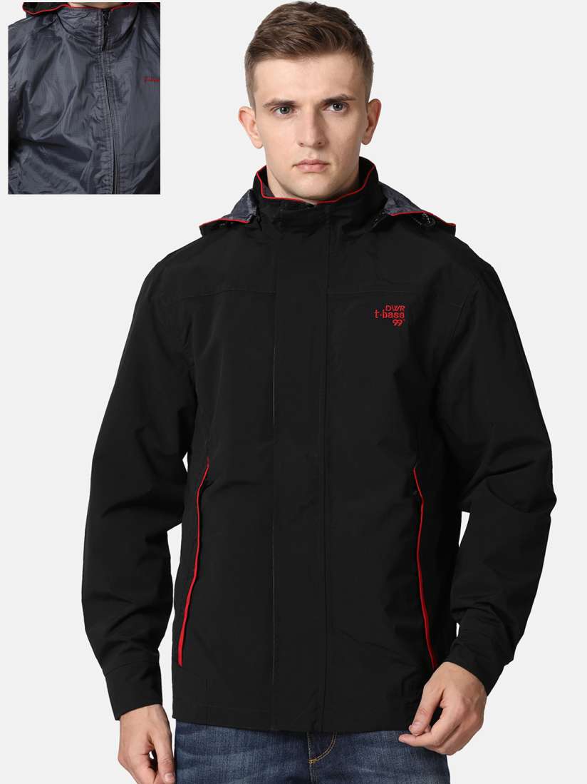 Buy t base Men Black Grey Solid Waterproof Reversible Rain Jacket Rain Jacket for Men 12036998 Myntra