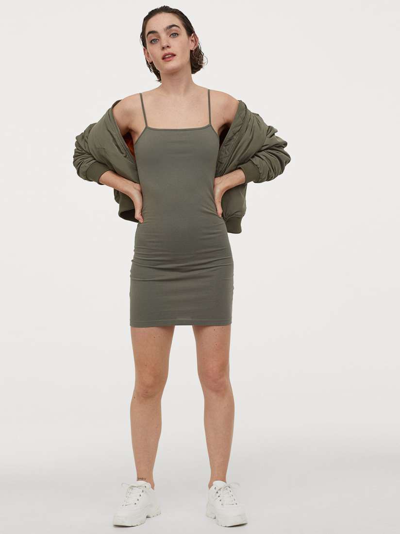 Buy H M Olive Green Fitted Dress Dresses for Women 12039162 Myntra