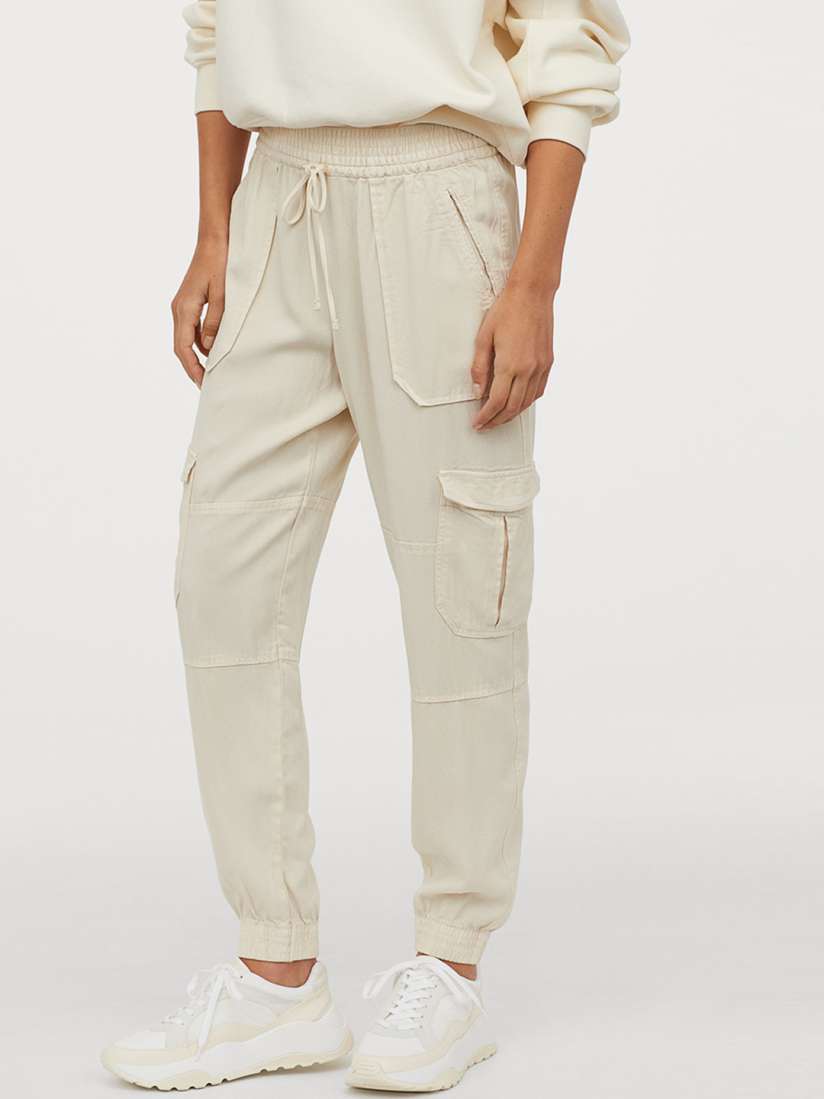 Buy H M Women White Solid Lyocell Utility Joggers Trousers for Women 12041748 Myntra