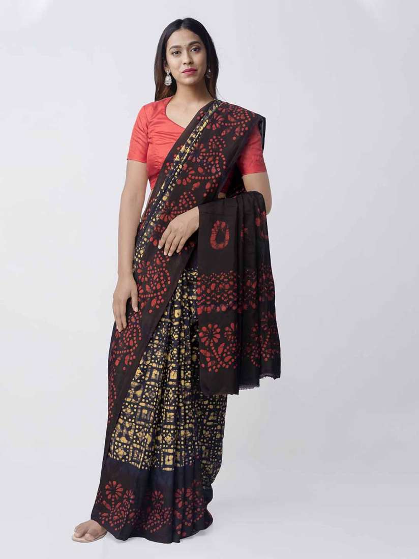 Buy Unnati Silks Red Yellow Art Silk Batik Printed Soft Silk Saree Sarees for Women 12248270 Myntra