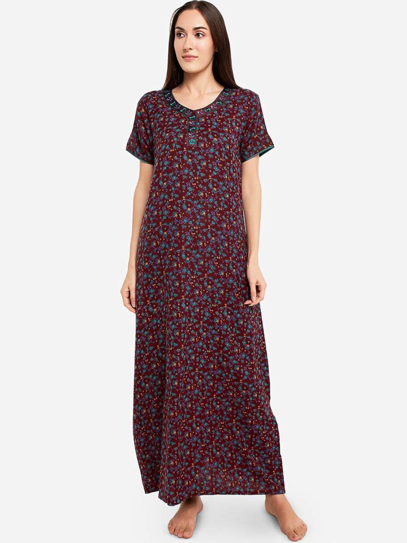 Buy Sand Dune Women Maroon Ditsy Floral Printed Nightdress Nightdress for Women 12305322 Myntra