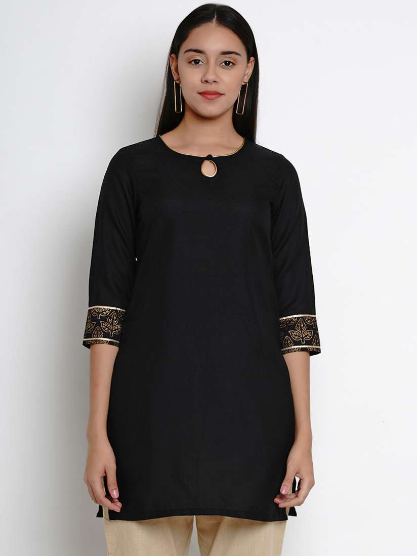 Buy Bhama Couture Women Black Gold Coloured Solid Pure Cotton Kurti Kurtis for Women 12195824 Myntra