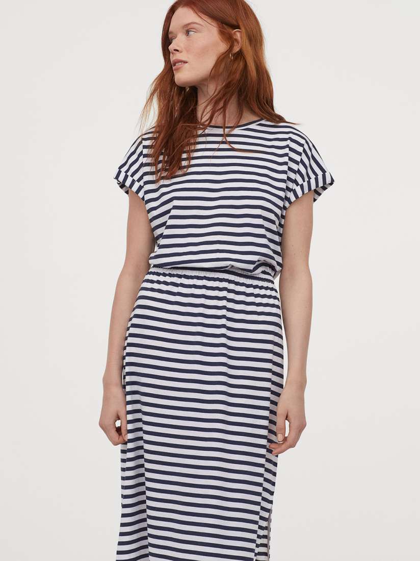 Buy H M Women Navy Blue White Striped Modal blend Jersey Dress Dresses for Women 12203838 Myntra